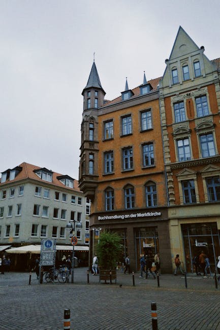 View of historic buildings in Hannover's public square, showcasing classic German architecture.