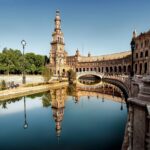 city, cityscape, architecture, building, travel, nikon, seville, spain, reflection, pond, palace, tower, seville, spain, spain, spain, spain, spain