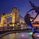london, landmark, tower bridge, architecture, england, nature, river thames, sunset, dusk, city, evening, lights, twilight, united kingdom, europe