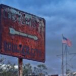 sign, rusty, nevada, weathered, las vegas, boulder city, usa, america, old, nature, banner, clouds, dark